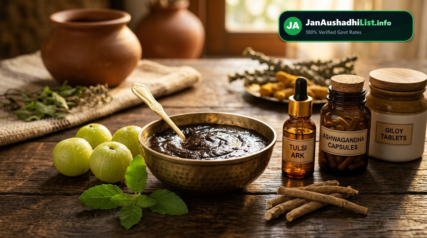इम्युनिटी और आयुर्वेदिक/हर्बल जन औषधि उत्पाद: च्यवनप्राश, गिलोय, अश्वगंधा, तुलसी ड्रॉप्स (2026 गाइड) — Jan Aushadhi Guide