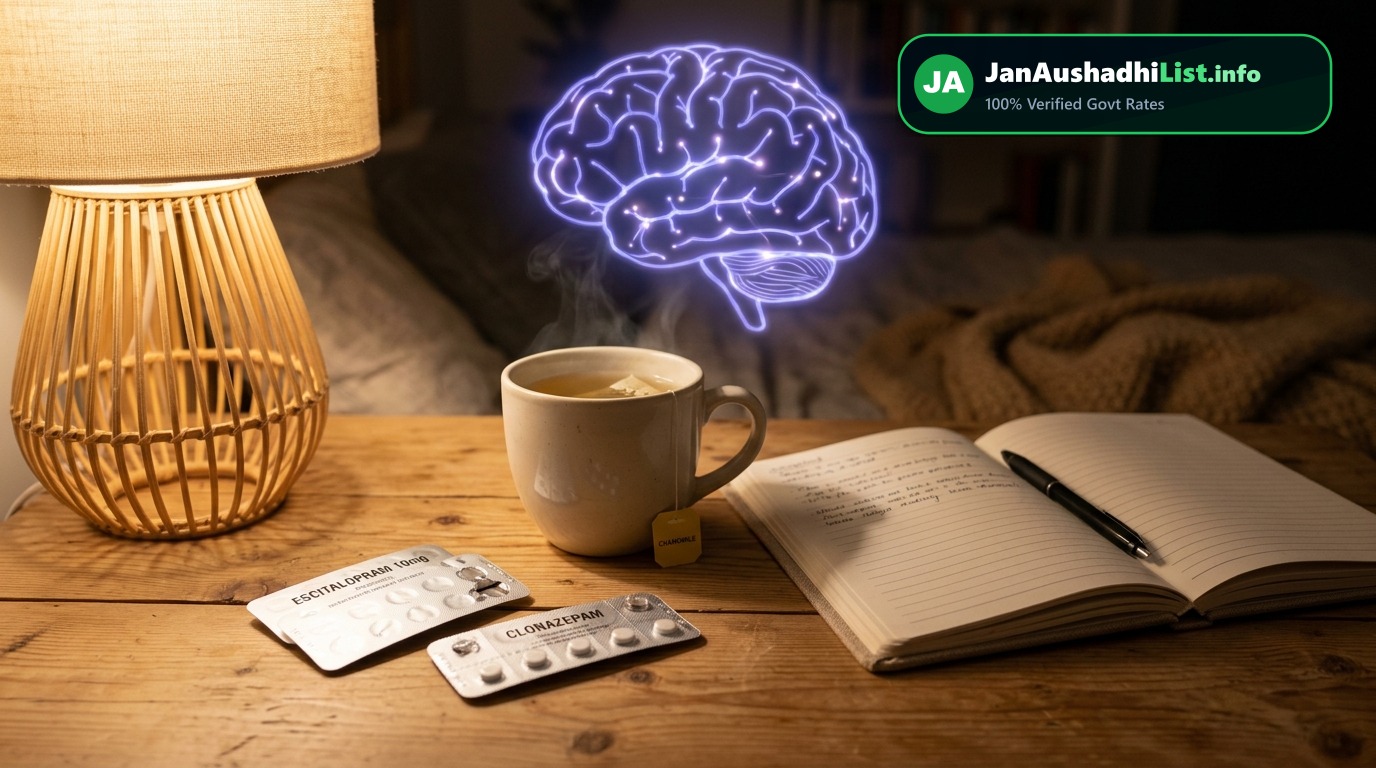 मानसिक स्वास्थ्य, डिप्रेशन और नींद की जन औषधि दवाएं: Escitalopram, Clonazepam, Alprazolam (2026 गाइड) — Jan Aushadhi Guide