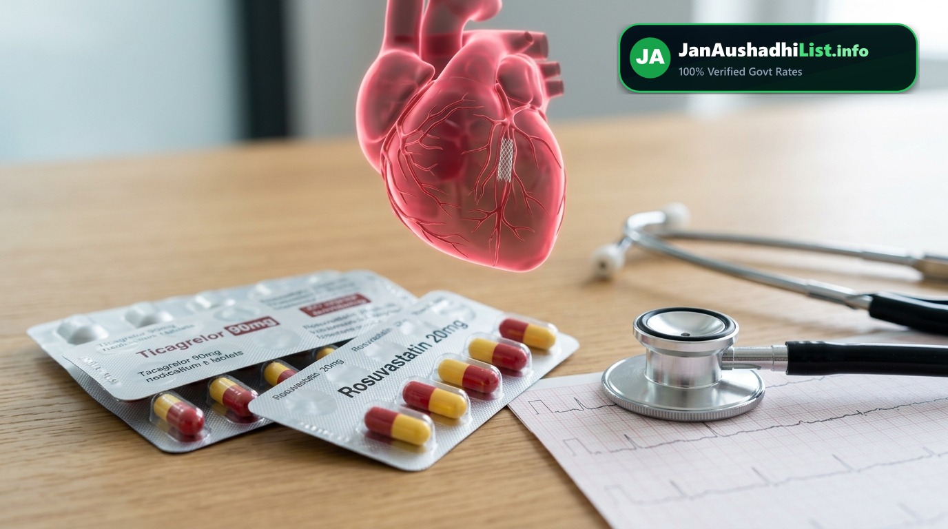 दिल की बाईपास, स्टेंट और एंजियोप्लास्टी के बाद की जन औषधि दवाएं: Ticagrelor, Rosuvastatin, Beta Blockers (2026 गाइड) — Jan Aushadhi Guide