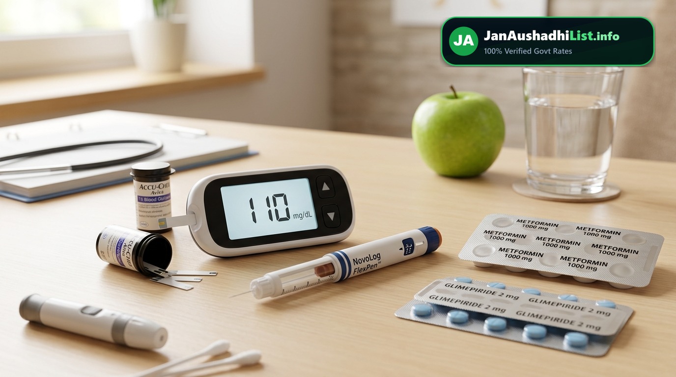 शुगर (Diabetes) की जन औषधि दवाएं: Metformin, Glimepiride, Vildagliptin व इन्सुलिन से महीने के ₹2000 कैसे बचाएं? (2026 संपूर्ण गाइड) — Jan Aushadhi Guide