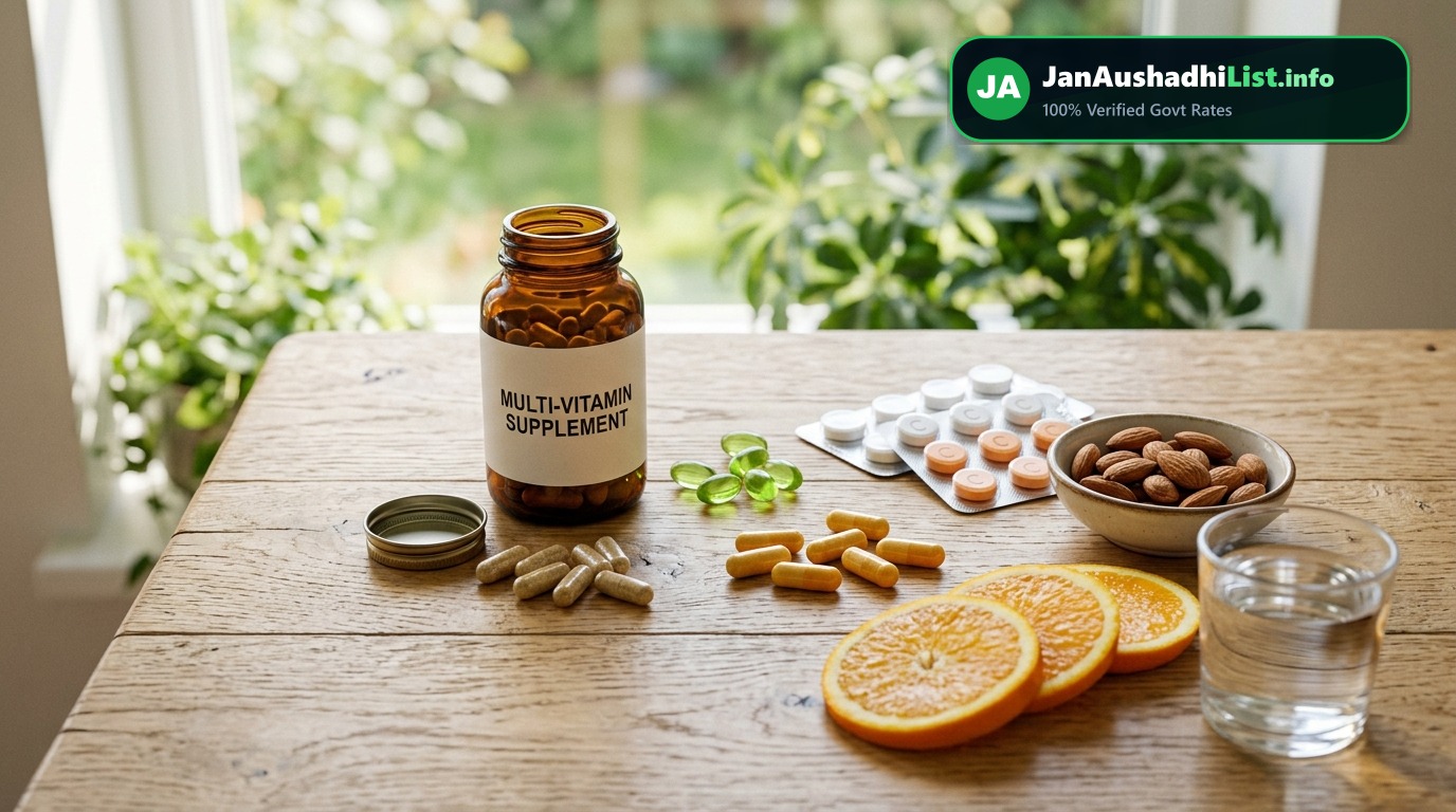 विटामिन और मल्टीविटामिन की जन औषधि दवाएं: Becosules, Evion, Neurobion Forte, Shelcal 500 का सस्ता विकल्प (2026 गाइड) — Jan Aushadhi Guide